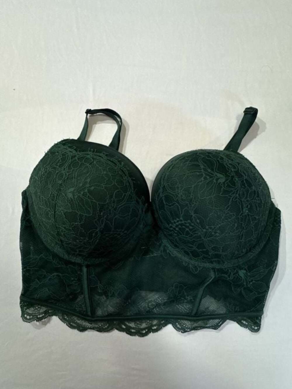 N445 Victoria's Secret Lace Bustier Bra Dark Green 36D